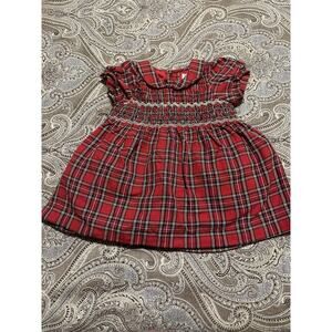 Holiday Smocked Christmas Plaid Dress Ruffled Red Lining 12 Months Short Sleeve